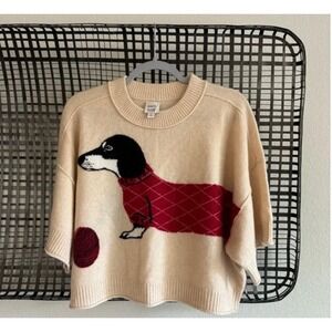 Anthropologie Dachshund Cashmere Argyle Sweater  S NWT Preppy Dog Lover SOldOut